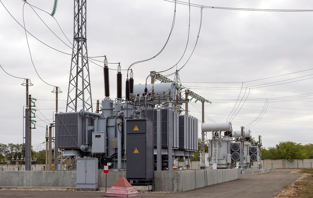 High,Voltage,Transformer,Substation.,Electrical,Installation,Designed,To,Receive,,Convert